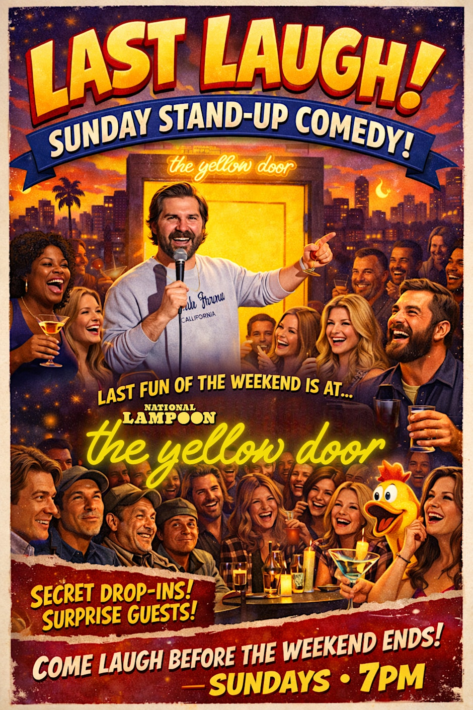 Poster for Last Laugh! Sunday Stand-up Comedy at National Lampoon: The Yellow Door