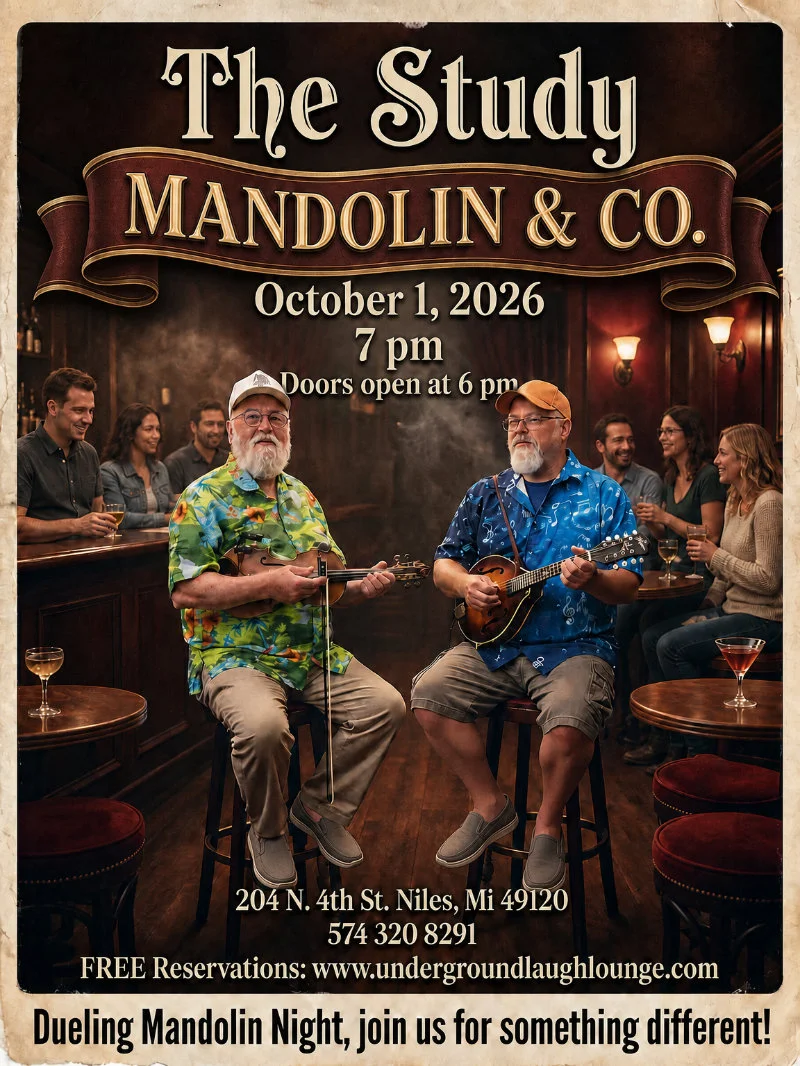 Poster for Dueling Mandolins featured Mandolin & CO at the Study