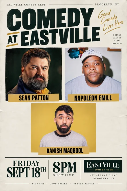Poster for Friday Primetime Comedy Featuring Sean Patton & Napoleon Emil Hosted by Kevin Casey White