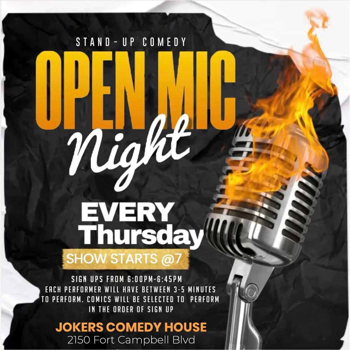 Poster for Open Mic Night at Jokers Comedy House!