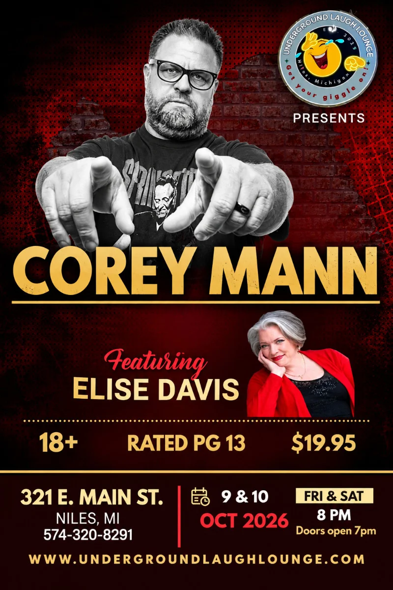 Poster for Corey Mann & Elise Davis Friday 8:00pm Show