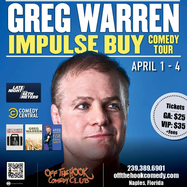 Poster for Comedian Greg Warren Live in Naples, Florida!
