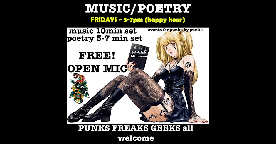Poster for Friday Music/Poetry Open Mic Happy Hour – Downtown Santa Rosa