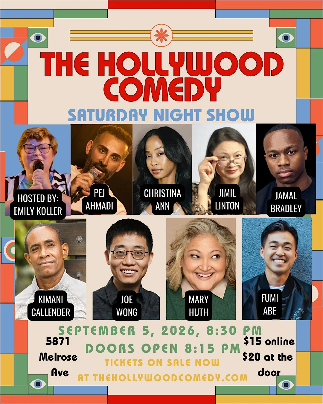 Poster for Saturday Night Standup Comedy Performance at The Hollywood Comedy