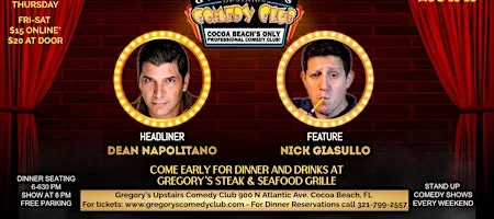 Poster for Aug 13-Aug 15 Gregory's Comedy Club
