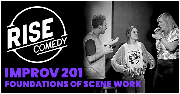 Poster for IMPROV 201 (Tuesdays 8/11-9/22 @6:30pm-9:15pm Skipping 9/8)