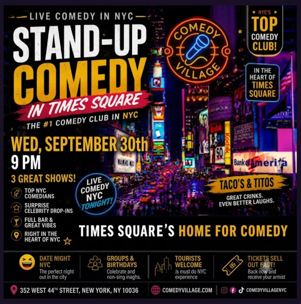 Poster for Times Square Comedy | Wed, September 30th @9 PM