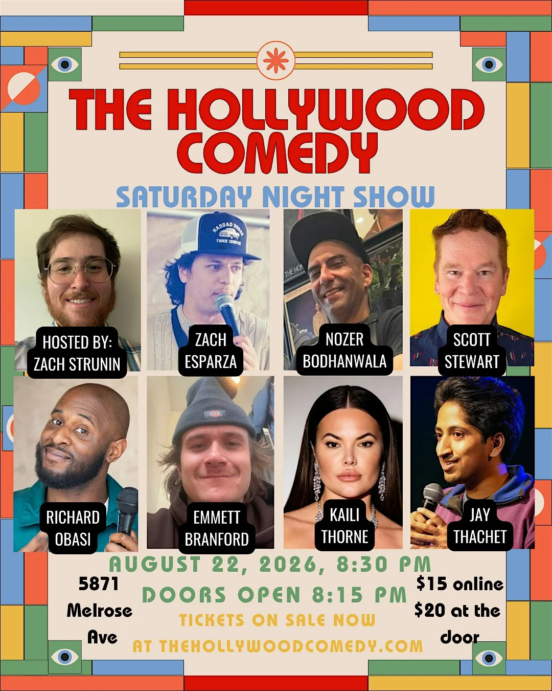 Poster for Saturday Night Standup Comedy Performance at The Hollywood Comedy