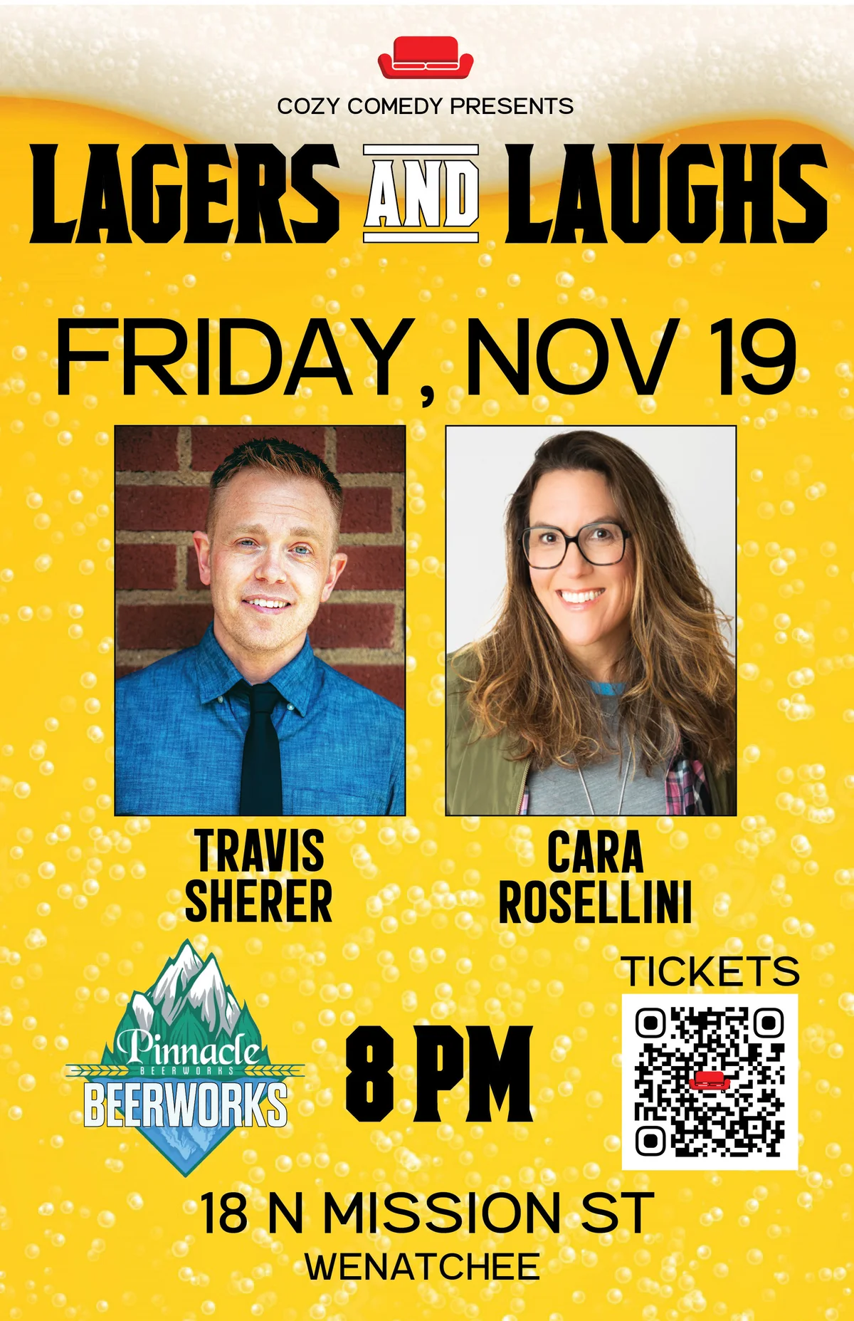 Poster for Lagers & Laughs: Travis Sherer & Cara Rosellini