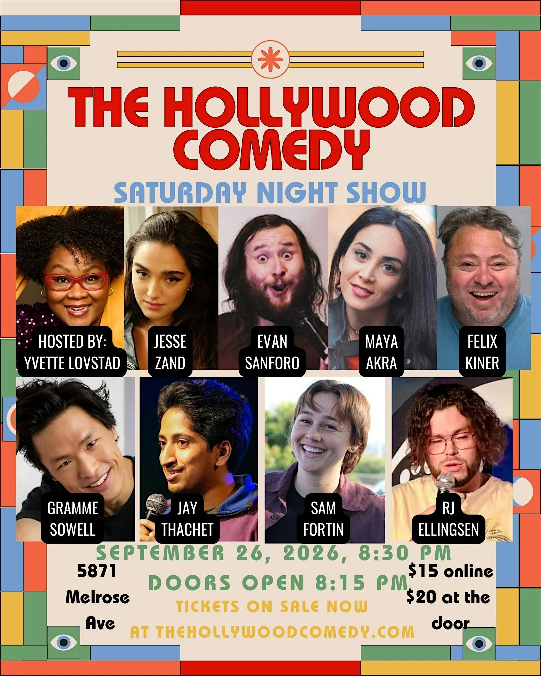 Poster for Saturday Night Standup Comedy Performance at The Hollywood Comedy