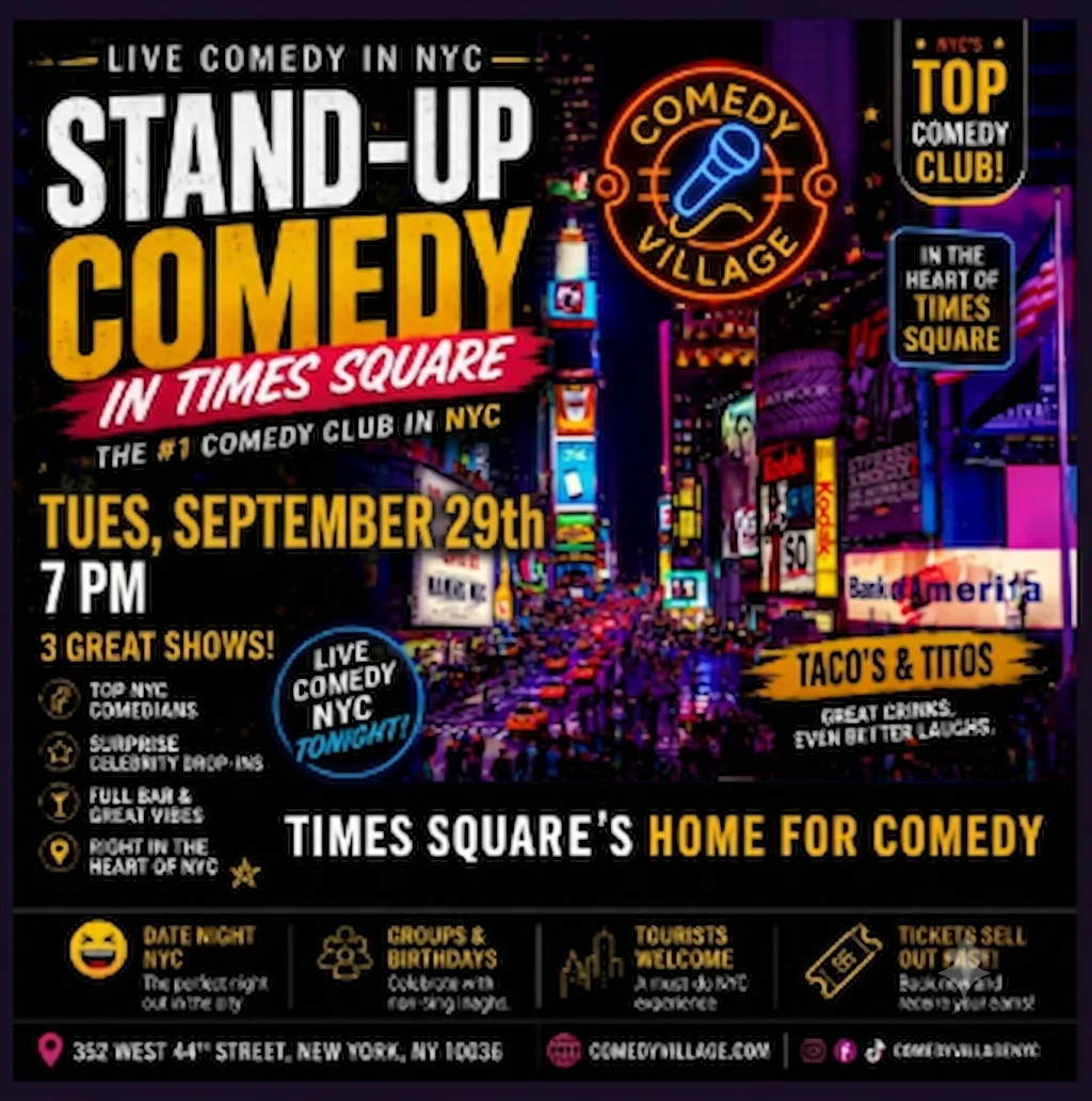 Poster for Times Square Comedy | Tues, September 29th @7 PM