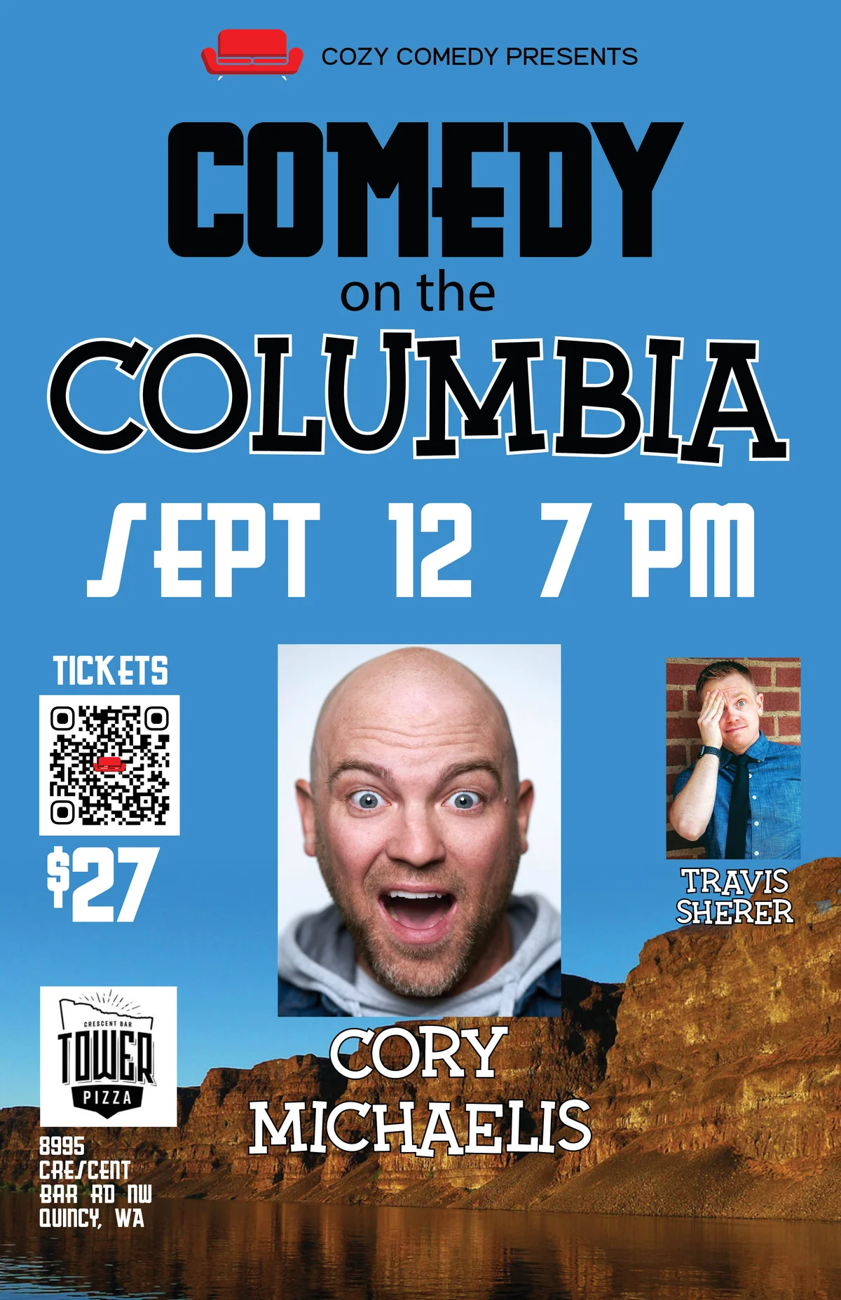Poster for Comedy on the Columbia: Cory Michaelis!