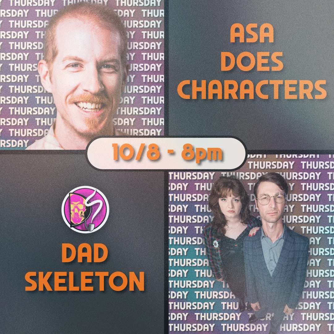 Poster for 2026 Denver Sketch Festival – Asa Does Characters / Dad Skeleton