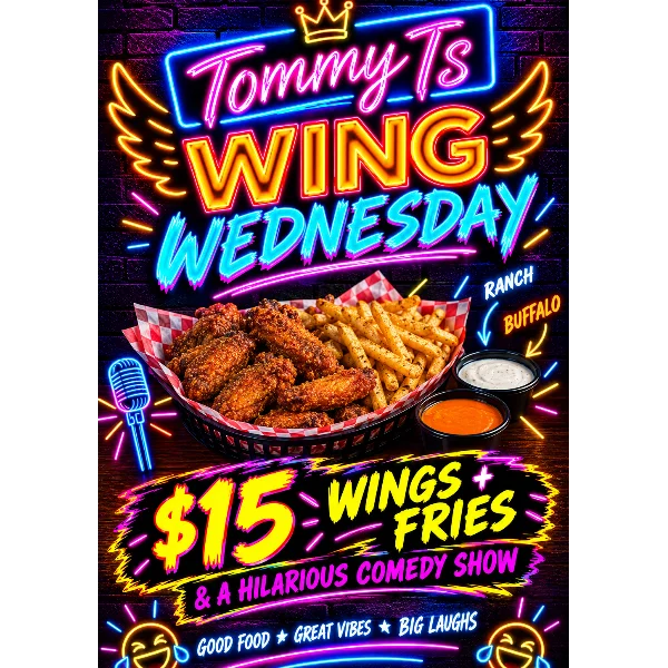 Poster for Tommy T's Wing Wednesday!