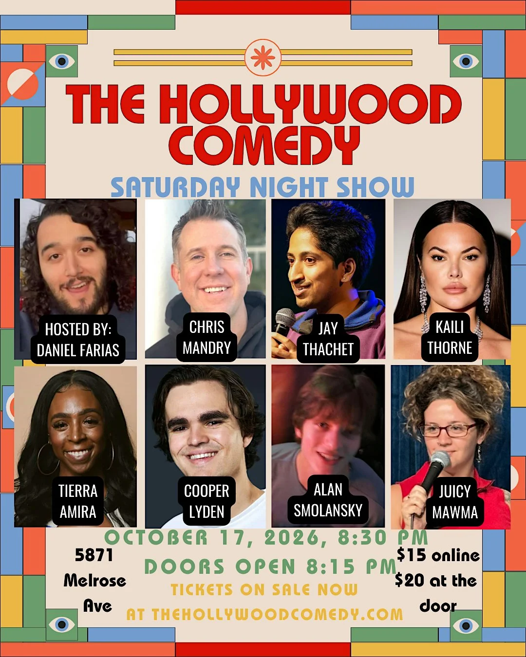 Poster for Saturday Night Standup Comedy Performance at The Hollywood Comedy