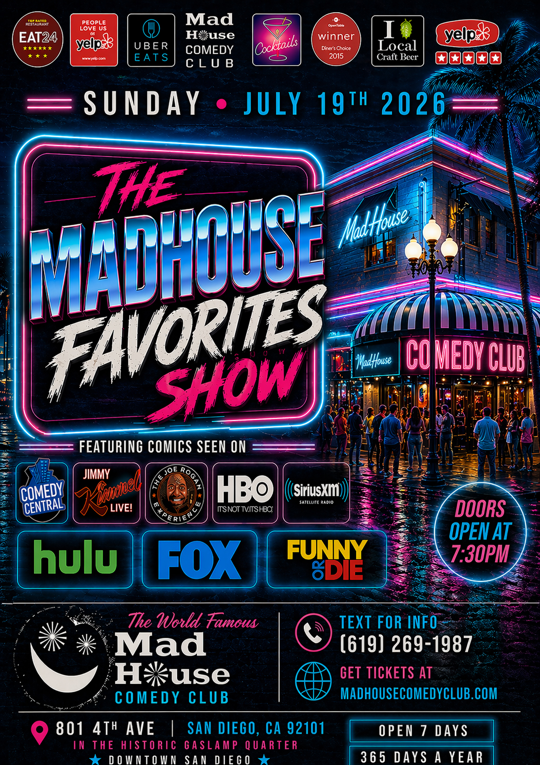 Poster for It’s The World Famous Mad House Comedy Club Favorites Show starring 8 hilarious standup comedians all on one show!