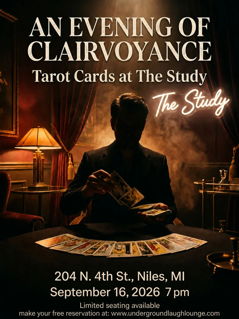Poster for Tarot Cards at the Study with Clairvoyance 8:30pm