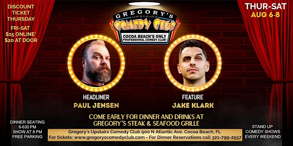 Poster for Gregory's Comedy Club Aug 6-Aug 8