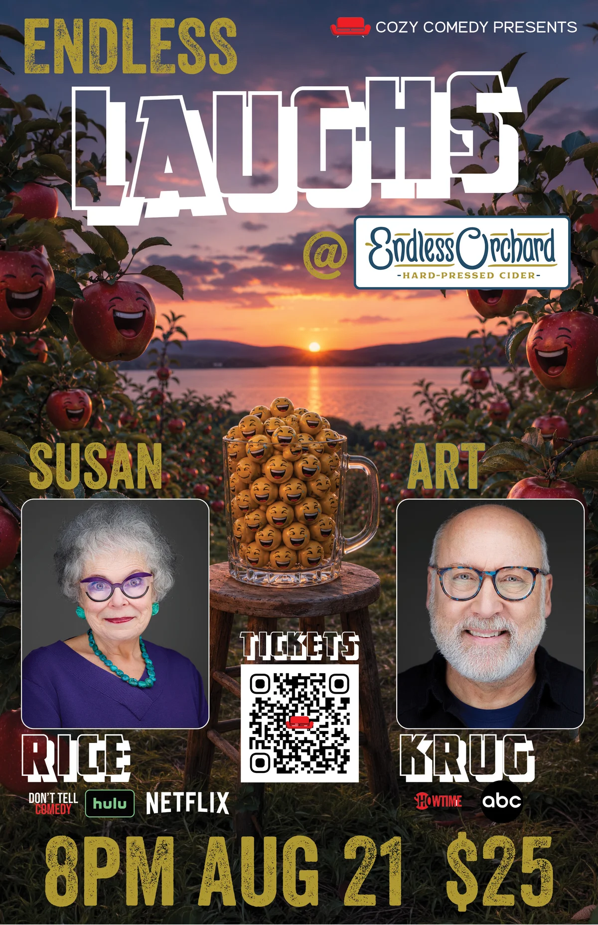 Poster for Endless Laughs with Susan Rice and Art Krug!
