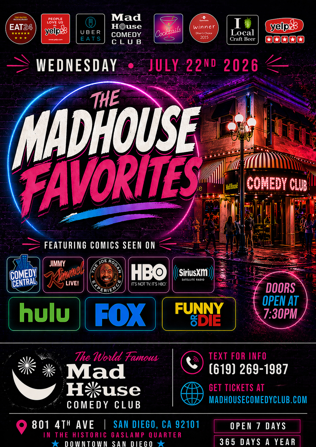 Poster for It’s The World Famous Mad House Comedy Club Favorites Show starring 8 hilarious standup comedians all on one show!