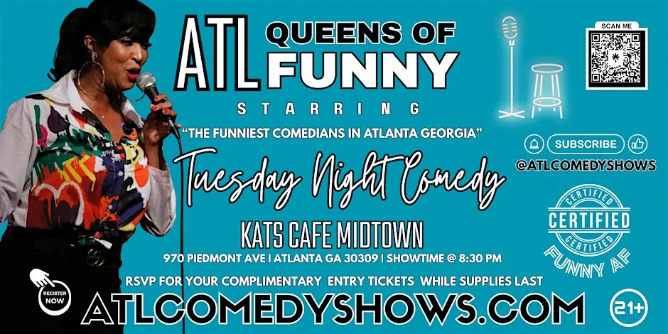 Poster for ATL's Queens of Comedy this Tuesday at Kat's Cafe