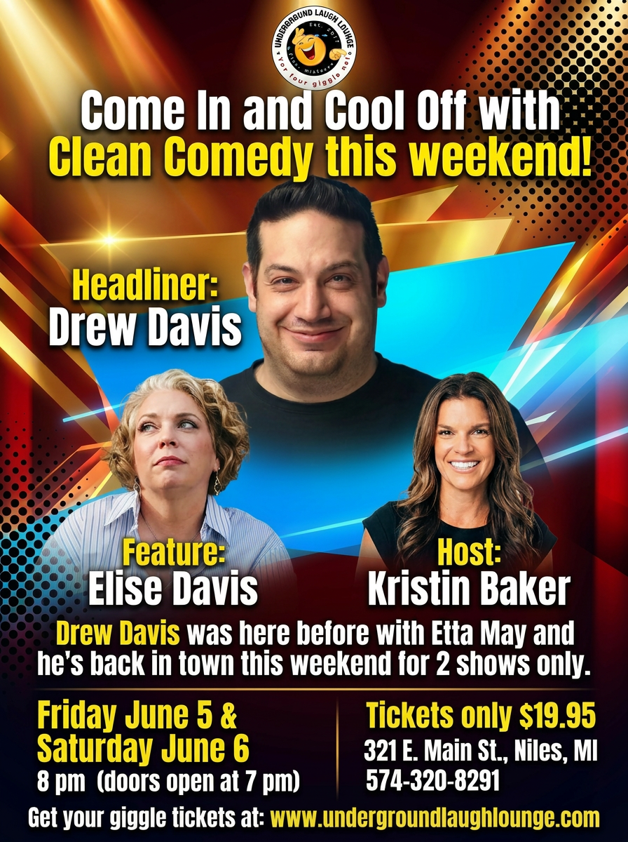 Poster for Clean Comey Night with Drew Davis & Elise Davis Friday 8:00 pm Show