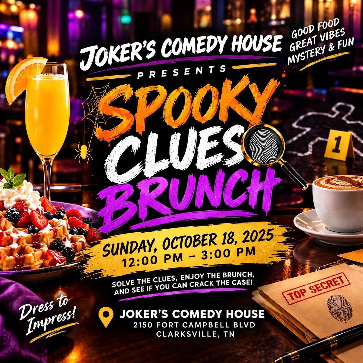 Poster for Spooky Clues Brunch (Murder Mystery Brunch)