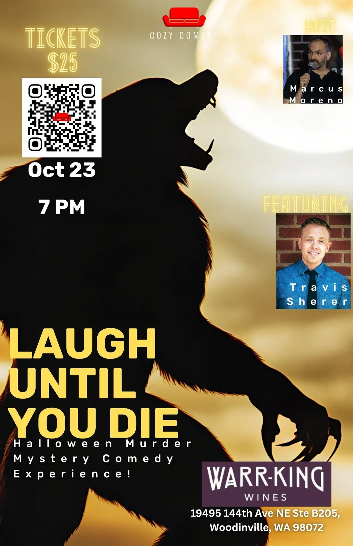Poster for Halloween Murder Mystery Comedy: Warr-King Wines Woodinville!