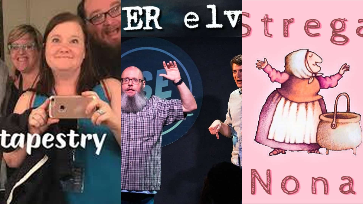 Poster for 2026 RISE Comedy Festival (Hideaway) – Tapestry / OVER Elvis / Strega Nona