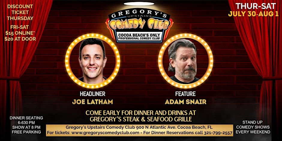 Poster for July 30-Aug 1 Gregory's Comedy Club