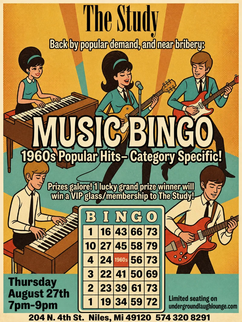 Poster for 1960s Music Bingo