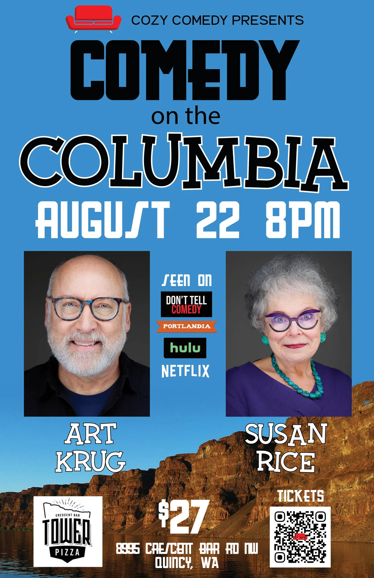 Poster for Comedy on the Columbia: Susan Rice & Art Krug!