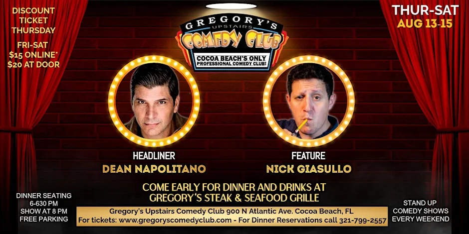 Poster for Aug 13-Aug 15 Gregory's Comedy Club