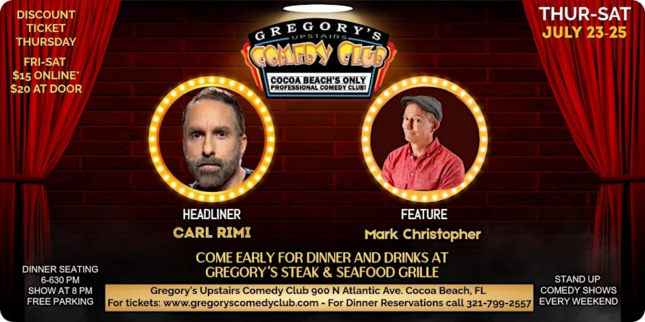 Poster for July 23-July 25 Gregory's Comedy Club