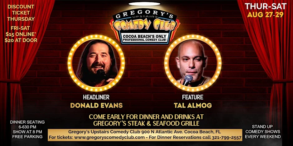 Poster for Aug 27-Aug 29 Gregory's Comedy Club