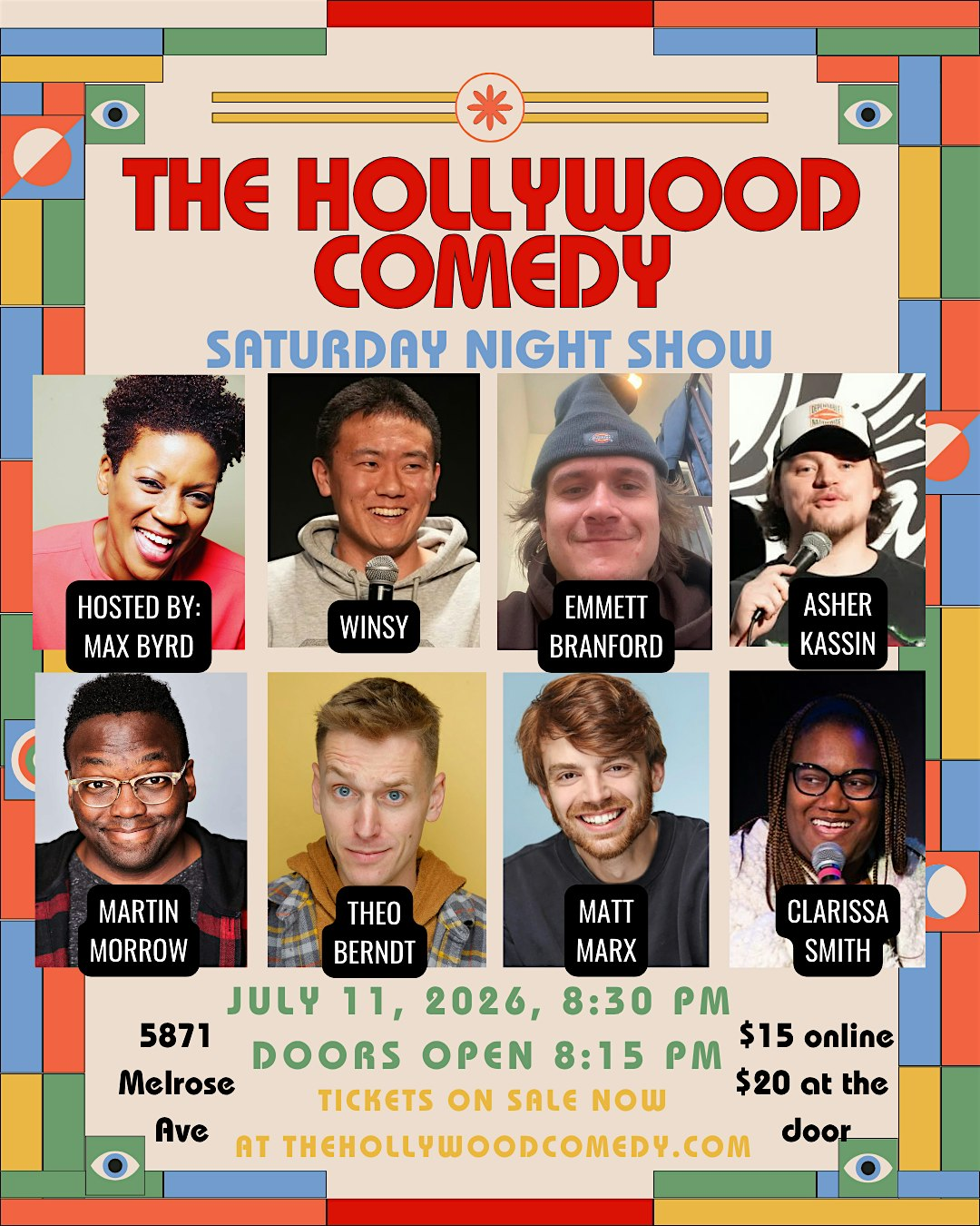 Poster for Saturday Night Standup Comedy Performance at The Hollywood Comedy