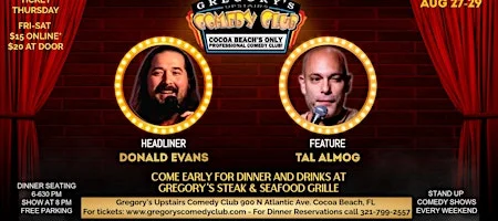 Poster for Aug 27-Aug 29 Gregory's Comedy Club