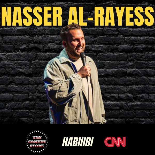 Poster for Nasser Al-Rayess (Habiiibi Nights, The Comedy Store, CNN) Live in Denver - Plus Free Pizza!