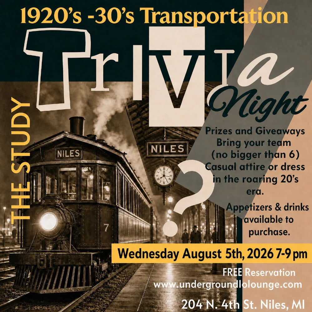 Poster for 1920-30s Transportation Trivia Night at the Study