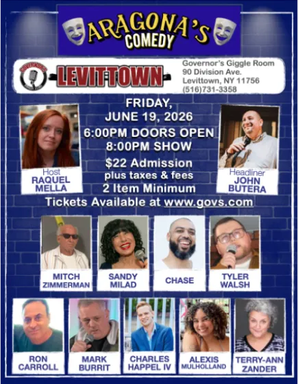 Poster for ARAGONA'S COMEDY - SPECIAL EVENT IN THE GIGGLE ROOM FOR FRIDAY, 6/19 8:00PM
