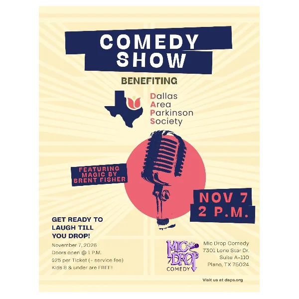 Poster for DALLAS AREA PARKINSON SOCIETY (DAPS) BENEFIT SHOW FEATURING MAGICIAN BRENT FISHER