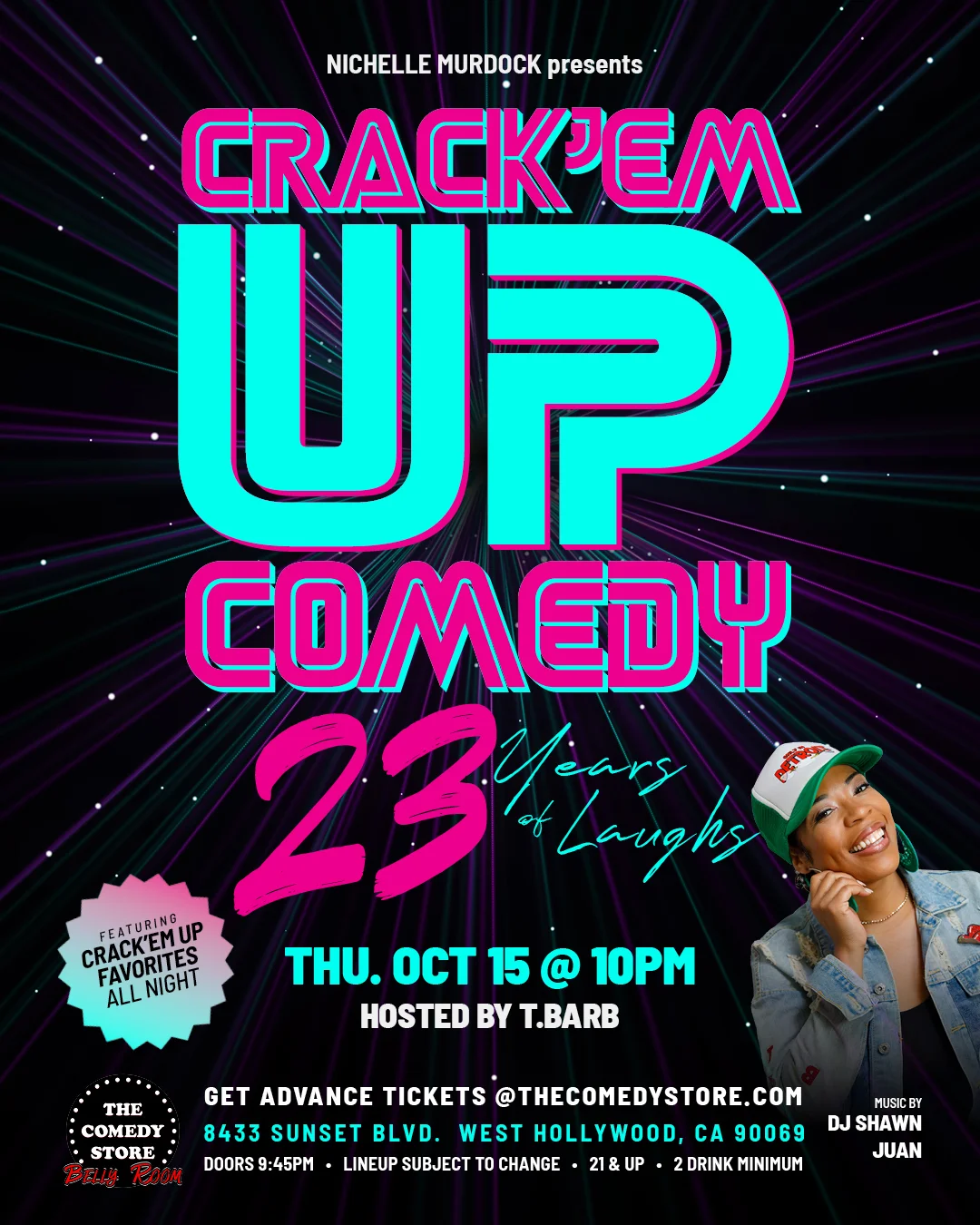 Poster for Crack'Em Up Thursdays 23rd Anniversary Hosted by T Barb