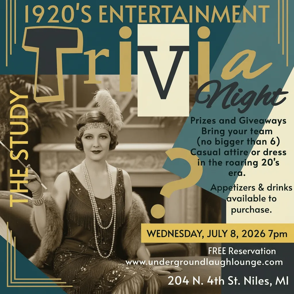Poster for 1920’s Trivia Night at The Study
