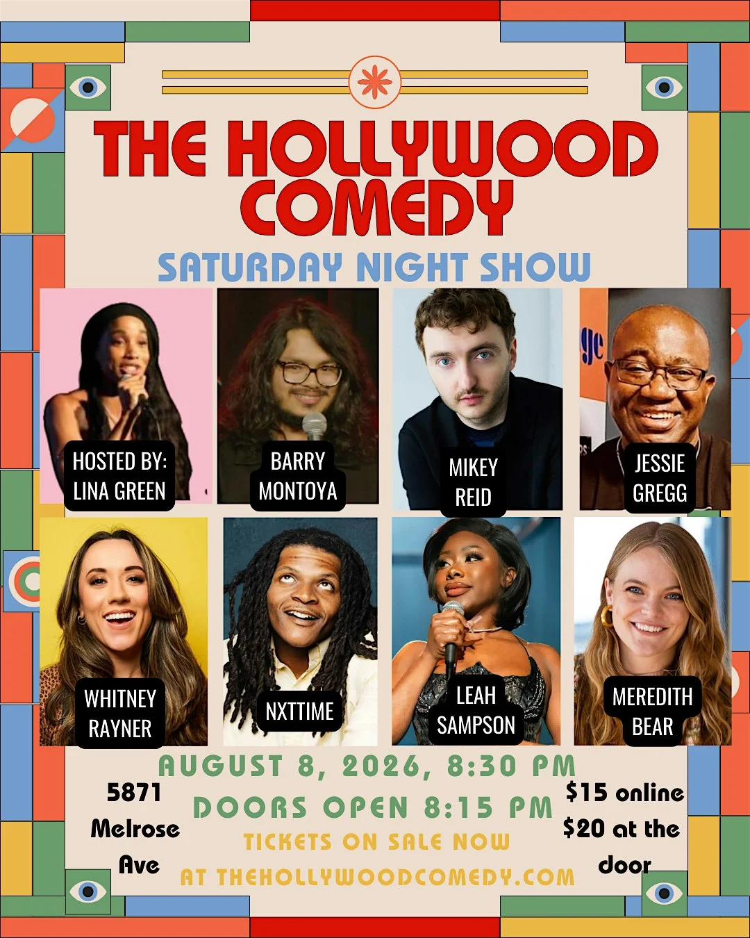 Poster for Saturday Night Standup Comedy Performance at The Hollywood Comedy