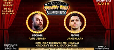 Poster for Aug 6-Aug 8 Gregory's Comedy Club