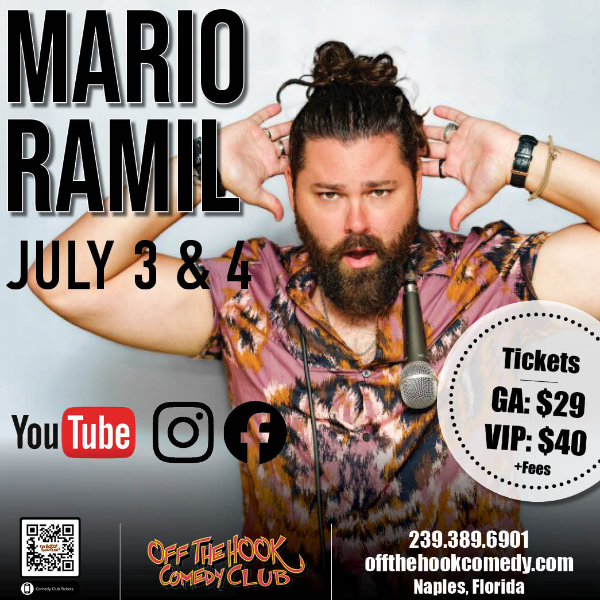 Poster for Comedian Mario Ramil Live in Naples, Florida!