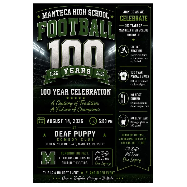 Poster for Manteca High Football 100th Year Buffalo Bash