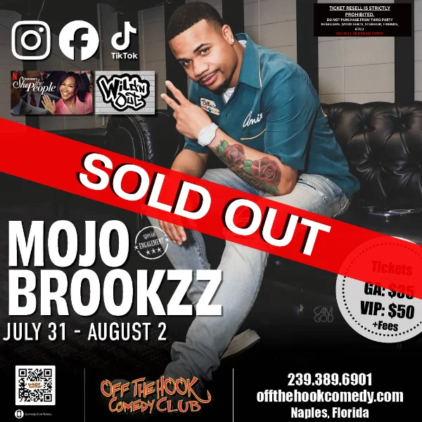 Poster for Comedian Mojo Brookzz Live in Naples, Florida!