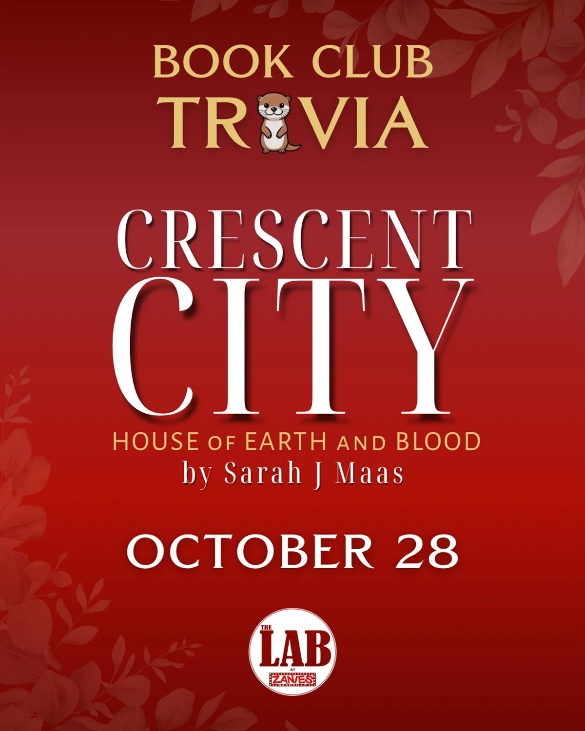 Poster for Book Club Trivia: Crescent City House of Earth and Blood by Sarah J. Maas